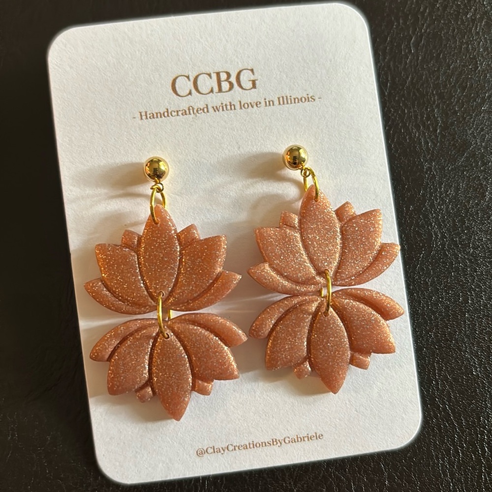 Handmade Rose gold lotus earrings